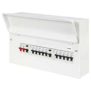 MK POPULATED Cons Unit +SWT, 2 X 100A TYPE A RCD & 10 X MCB, Y8666SMET,(CIRCPRO) 385mm x 250mm tall