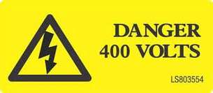 SAFETY LABELS Danger 400 Volts c/w Triangle (Roll of 100 Labels)