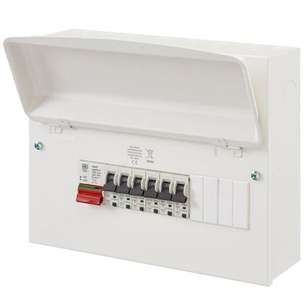 MK 12W MAIN SWITCH ONLY CONSUMER UNIT POPULATED 6 X RCBO (2/6,1/16.2/32,1/40A), K7673SMET + 4 X EMPT